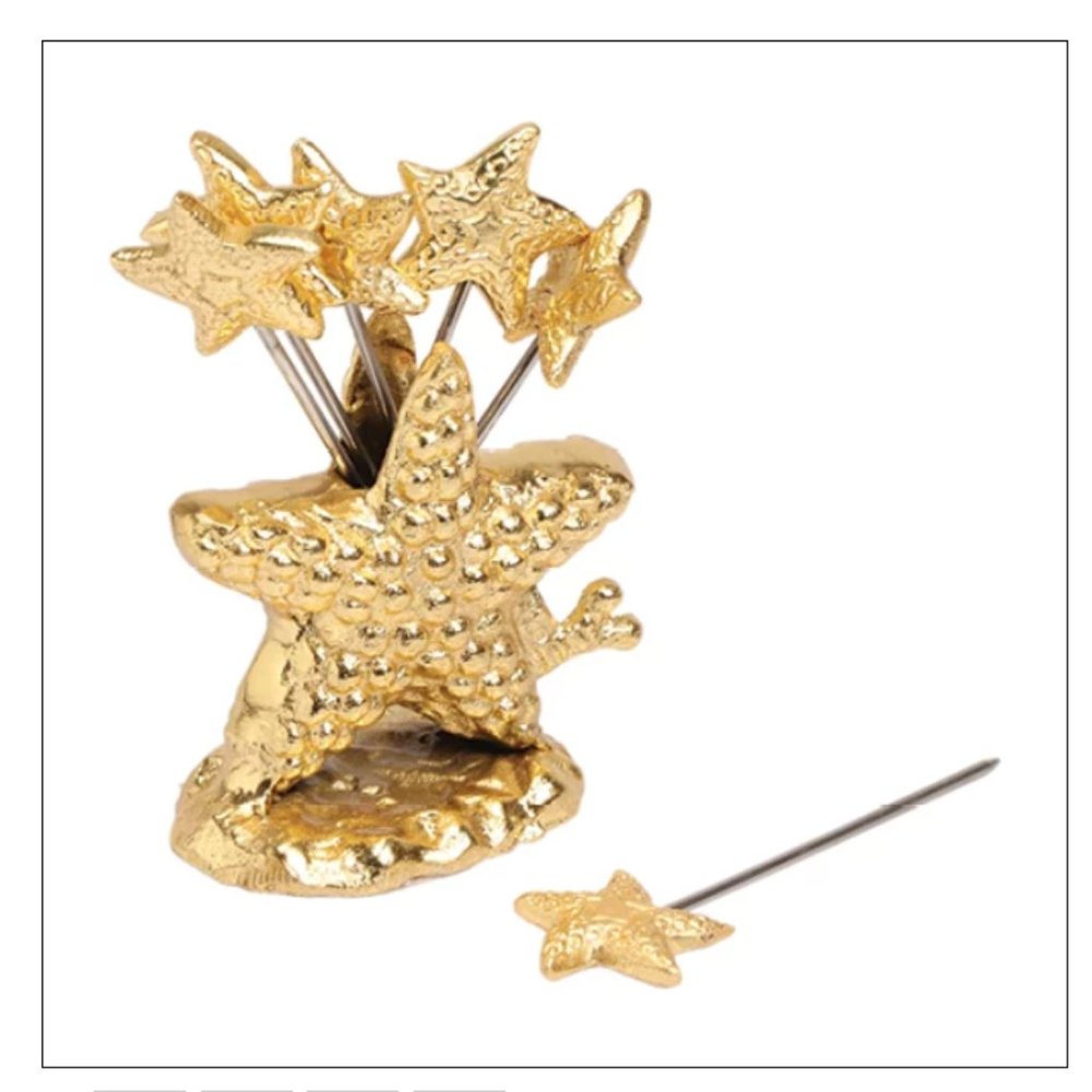 Gold Starfish Cheese/Fruit Pick Set